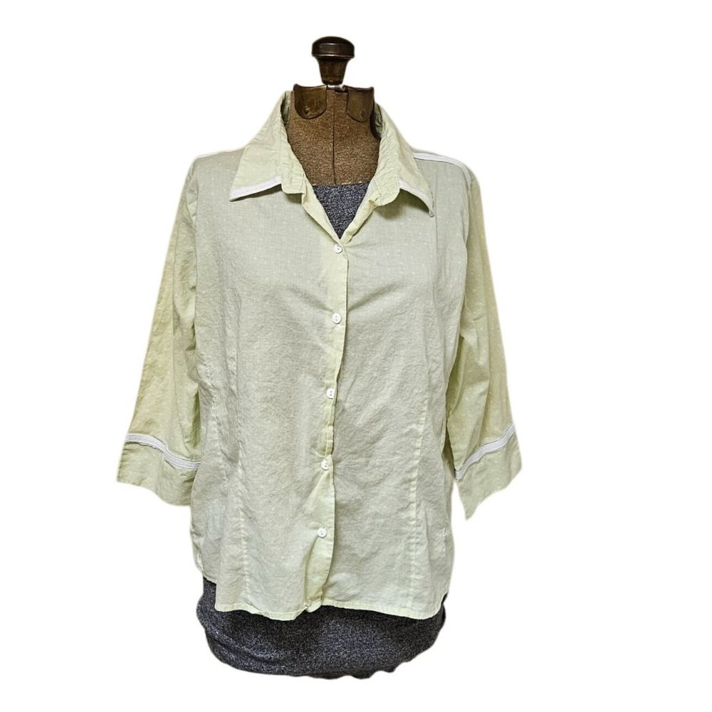 Christopher & Banks Shirt Womens Large Button Front Cropped Sleeve Polka Dot